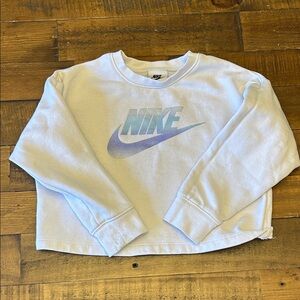 Nike Kids White Cropped Sweatshirt with Blue-Purple Ombre Logo